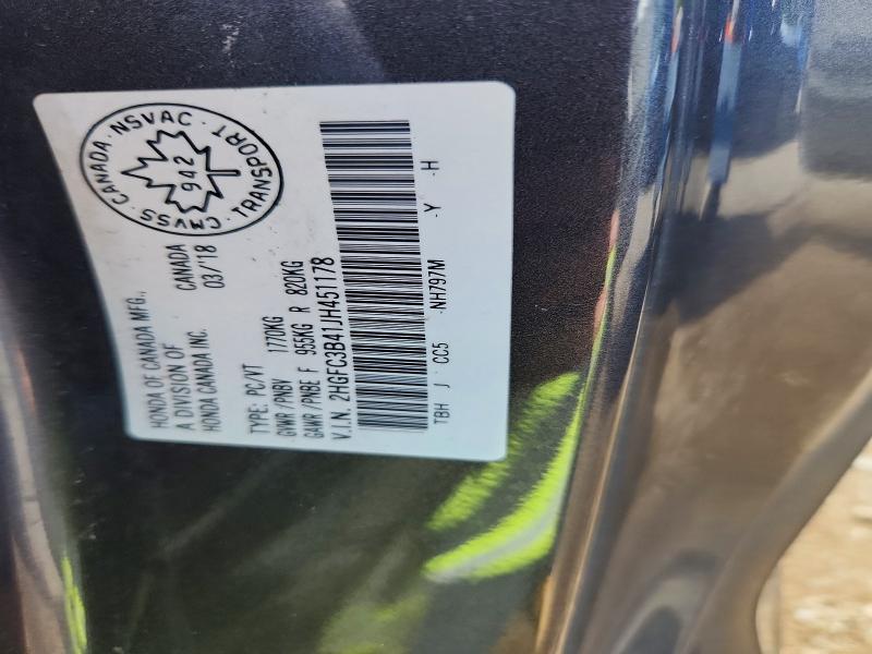2018 Honda Civic მანქანა იყიდება აუქციონზე, vin: 2HGFC3B41JH451178, აუქციონის ნომერი: 56750496