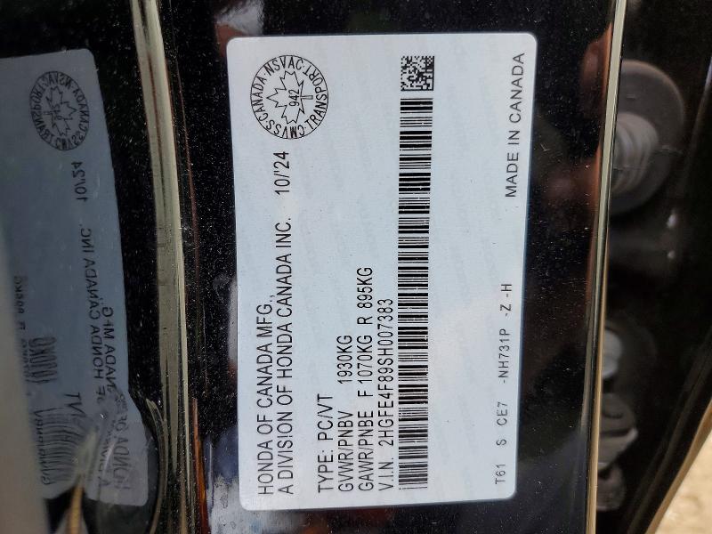 Aukcja sprzedaży 2025 Honda Civic, vin: 2HGFE4F89SH007383, numer aukcji: 55557556
