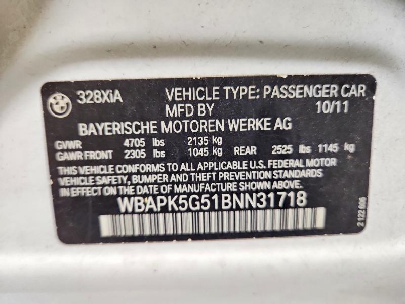 57712866 :رقم المزاد ، WBAPK5G51BNN31718 vin ، 2011 Bmw 328 مزاد بيع