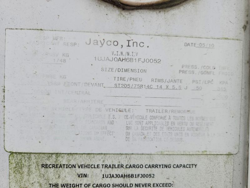 2008 Jayco Rv Trailer მანქანა იყიდება აუქციონზე, vin: 1UJAJOAH6B1FJ0052, აუქციონის ნომერი: 58382366