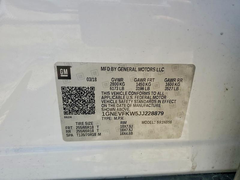 57929276 :رقم المزاد ، 1GNEVFKW5JJ228879 vin ، 2018 Chevrolet Traverse مزاد بيع