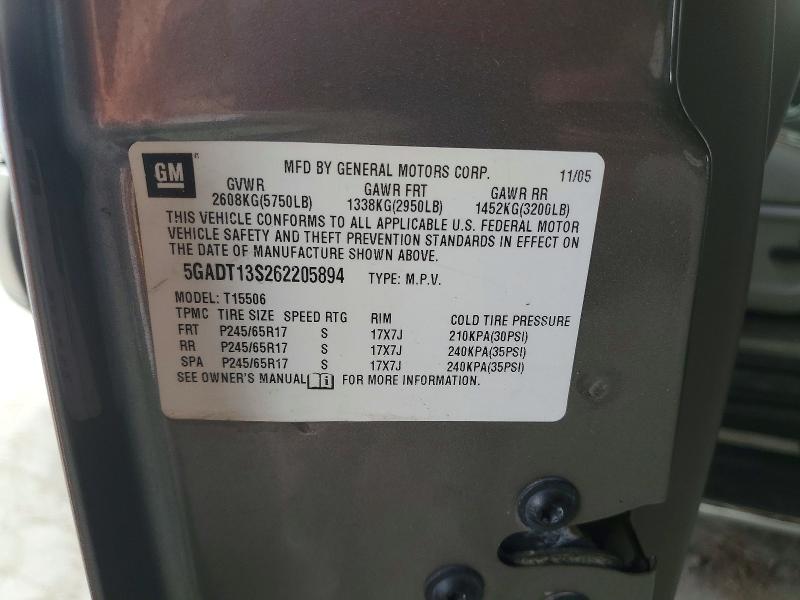 2006 Buick Rainier მანქანა იყიდება აუქციონზე, vin: 5GADT13S262205894, აუქციონის ნომერი: 55824946