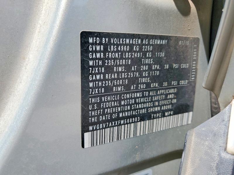 Aukcja sprzedaży 2015 Volkswagen Tiguan, vin: WVGBV7AXXFW568983, numer aukcji: 55656636