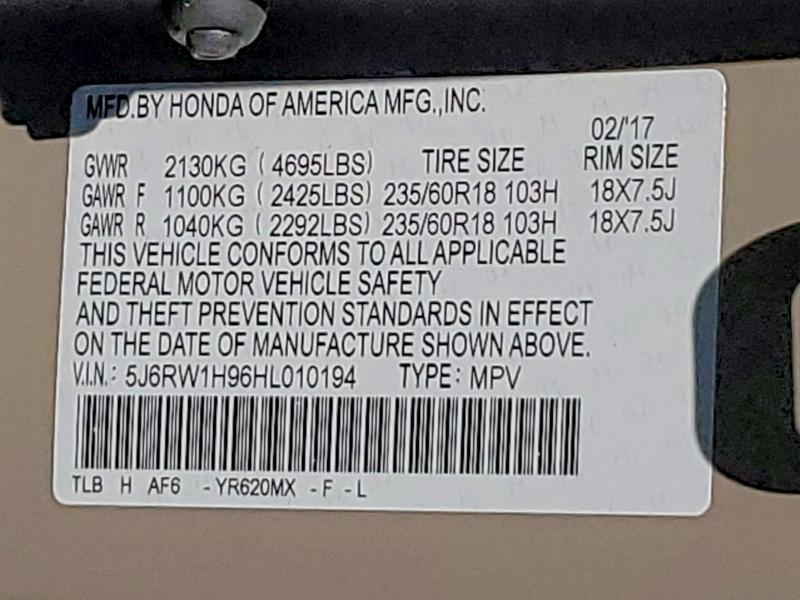 Продажа на аукционе авто 2017 Honda Cr-v, vin: 5J6RW1H96HL010194, номер лота: 56867876