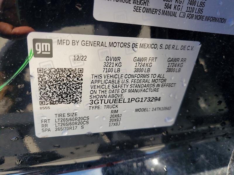 2023 Gmc Sierra მანქანა იყიდება აუქციონზე, vin: 3GTUUEEL1PG173294, აუქციონის ნომერი: 55168946