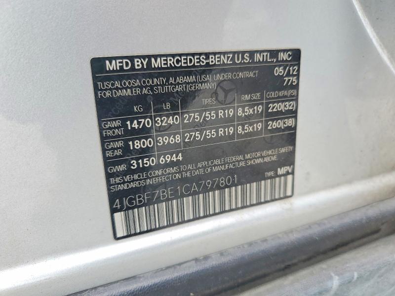 2012 Mercedes-benz Gl მანქანა იყიდება აუქციონზე, vin: 4JGBF7BE1CA797801, აუქციონის ნომერი: 57295306