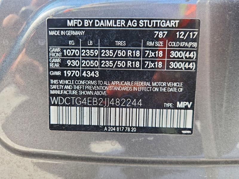 Продажа на аукционе авто 2018 Mercedes-benz Gla, vin: WDCTG4EB2JJ482244, номер лота: 58944826