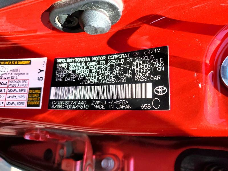 Aukcja sprzedaży 2017 Toyota Prius, vin: JTDKBRFU5H3559250, numer aukcji: 56472046