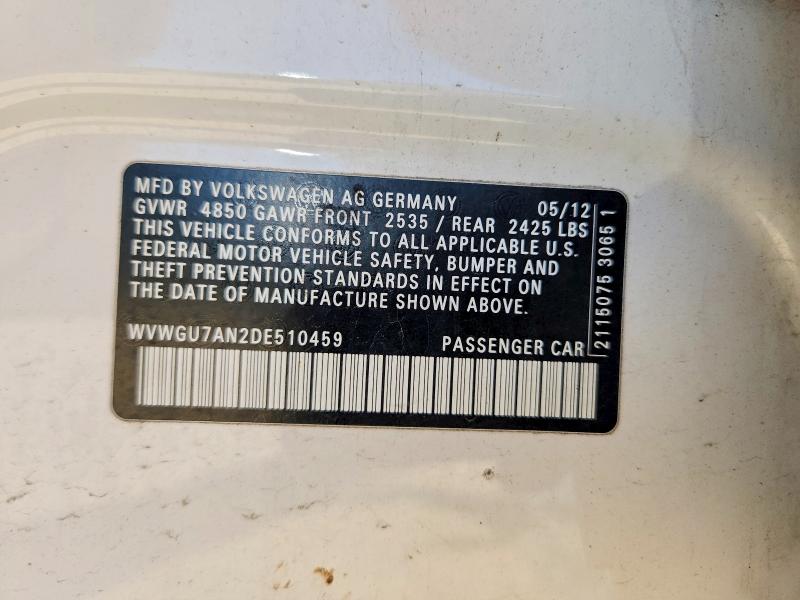 56083686 :رقم المزاد ، WVWGU7AN2DE510459 vin ، 2013 Volkswagen Cc مزاد بيع