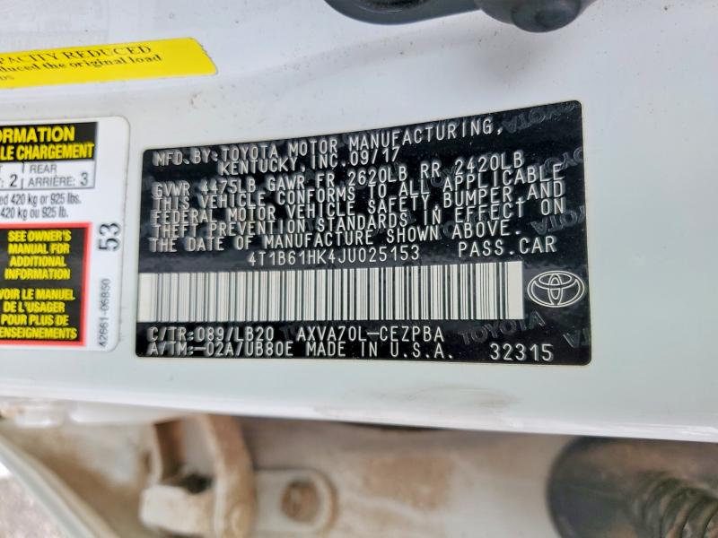 55359756 :رقم المزاد ، 4T1B61HK4JU025153 vin ، 2018 Toyota Camry مزاد بيع