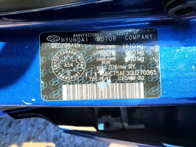 2016 Hyundai Accent მანქანა იყიდება აუქციონზე, vin: KMHCT5AE3GU270365, აუქციონის ნომერი: 57812006