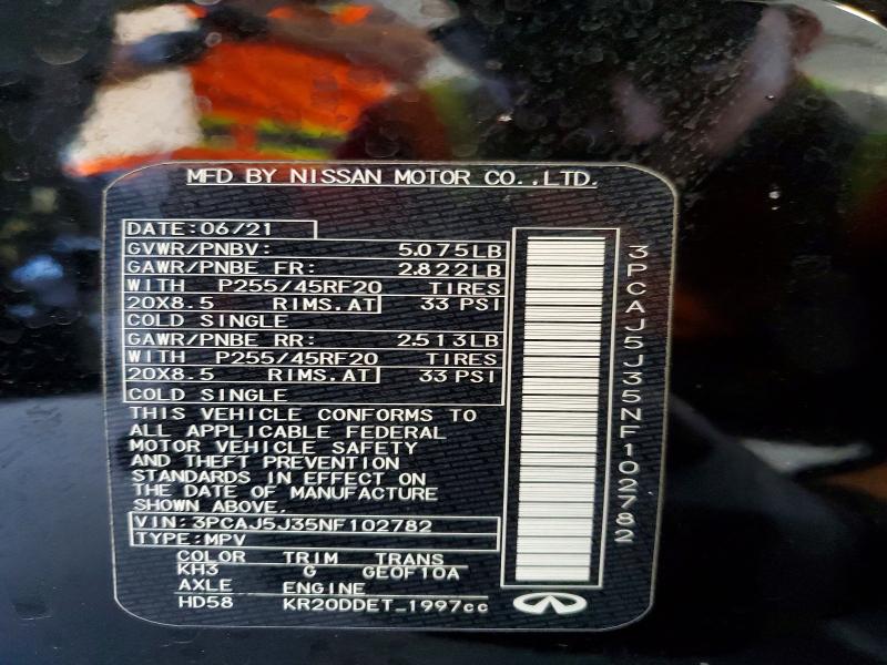 Aukcja sprzedaży 2022 Infiniti Qx55, vin: 3PCAJ5J35NF102782, numer aukcji: 58827876