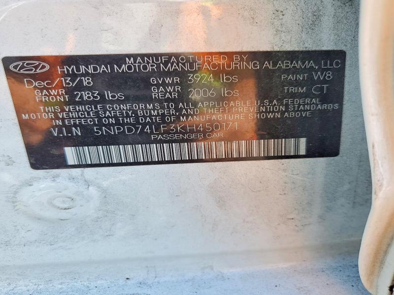 Продаж на аукціоні авто 2019 Hyundai Elantra, vin: 5NPD74LF3KH450171, номер лоту: 59127086