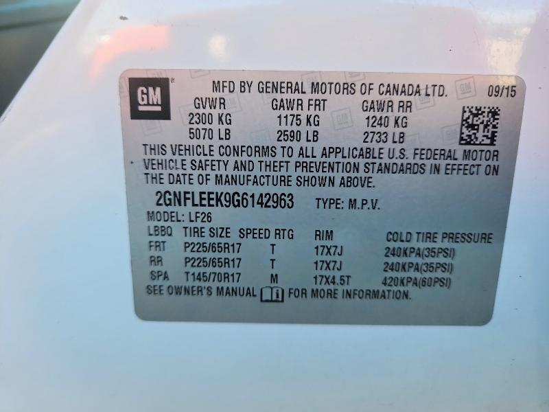 56955806 :رقم المزاد ، 2GNFLEEK9G6142963 vin ، 2016 Chevrolet Equinox مزاد بيع