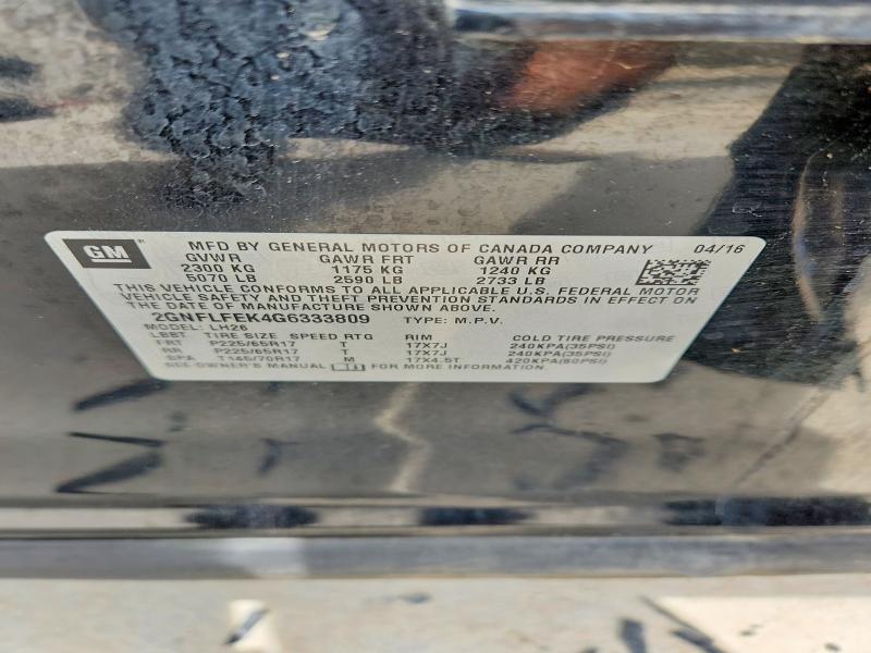 2016 Chevrolet Equinox მანქანა იყიდება აუქციონზე, vin: 2GNFLFEK4G6333809, აუქციონის ნომერი: 55922736