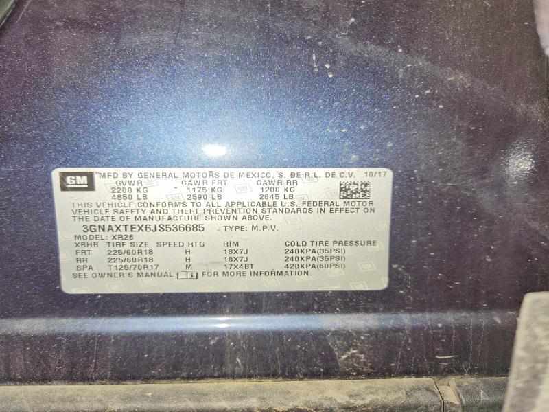 2018 Chevrolet Equinox მანქანა იყიდება აუქციონზე, vin: 3GNAXTEX6JS536685, აუქციონის ნომერი: 56993386