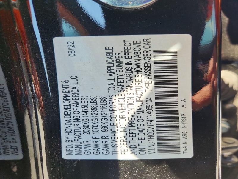 Aukcja sprzedaży 2022 Honda Accord, vin: 1HGCV1F41NA069104, numer aukcji: 58732176