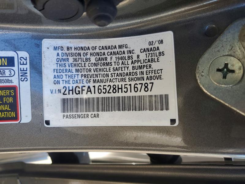 Продажа на аукционе авто 2008 Honda Civic, vin: 2HGFA16528H516787, номер лота: 55794786