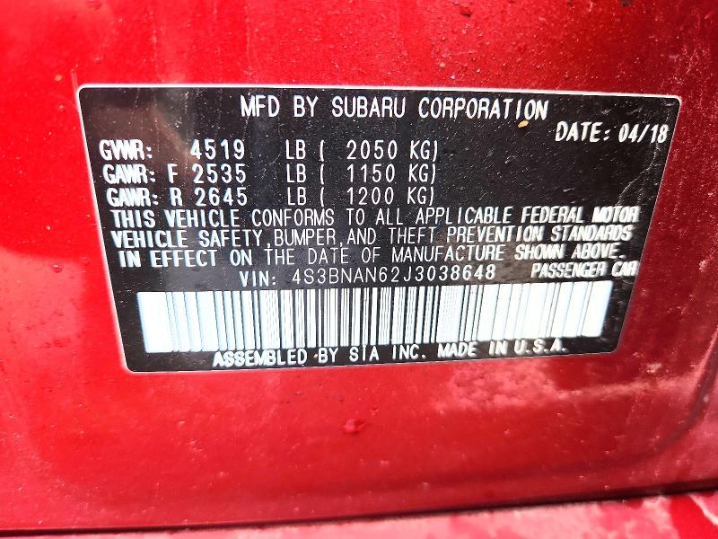 58387426 :رقم المزاد ، 4S3BNAN62J3038648 vin ، 2018 Subaru Legacy مزاد بيع