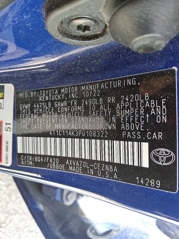 58885676 :رقم المزاد ، 4T1C11AK3PU108322 vin ، 2023 Toyota Camry مزاد بيع