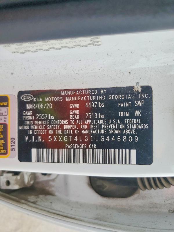 Aukcja sprzedaży 2020 Kia Optima, vin: 5XXGT4L31LG446809, numer aukcji: 58191966