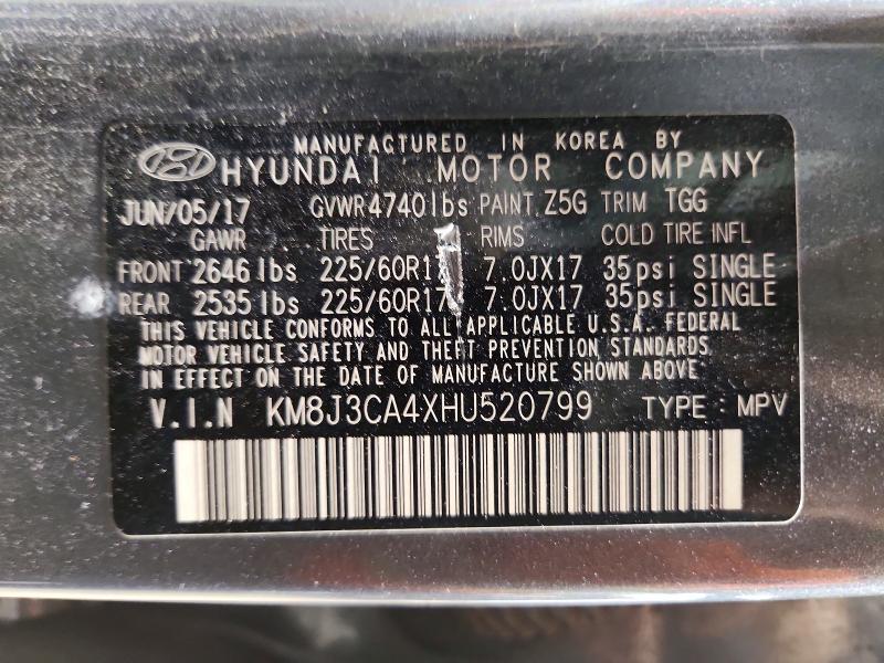 Продажа на аукционе авто 2017 Hyundai Tucson, vin: KM8J3CA4XHU520799, номер лота: 58504386