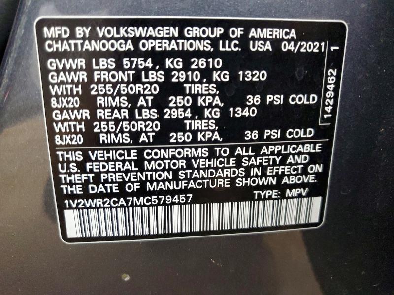 Продаж на аукціоні авто 2021 Volkswagen Atlas, vin: 1V2WR2CA7MC579457, номер лоту: 56063436