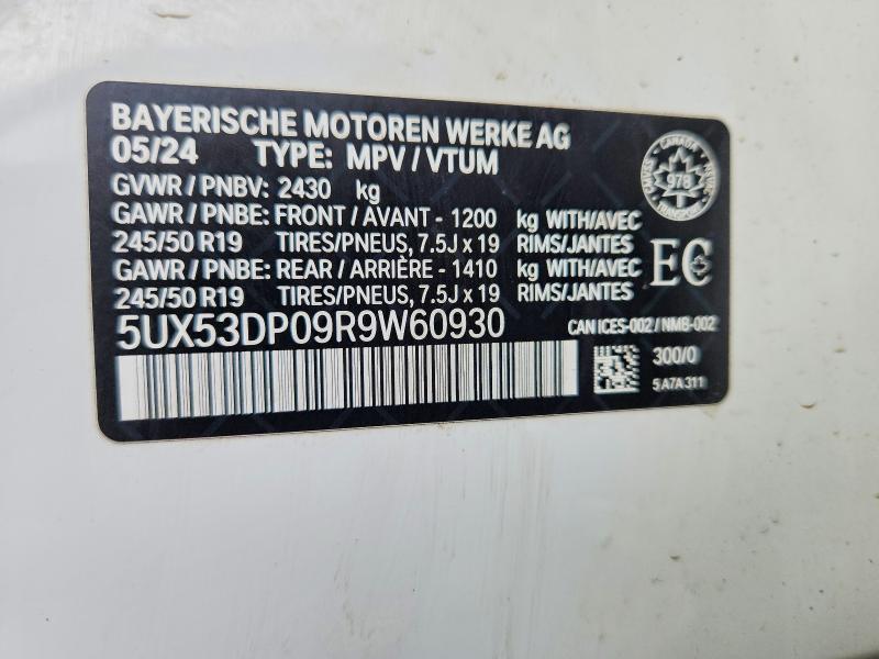56496966 :رقم المزاد ، 5UX53DP09R9W60930 vin ، 2024 Bmw X3 مزاد بيع