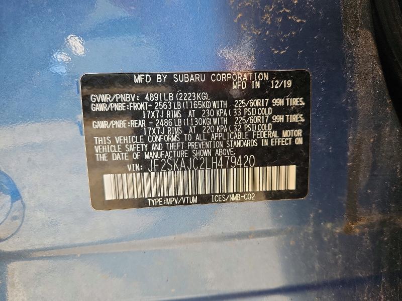 Продаж на аукціоні авто 2020 Subaru Forester, vin: JF2SKAJC2LH479420, номер лоту: 55775516