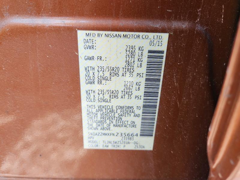 55741466 :رقم المزاد ، 5N1AZ2MHXFN235664 vin ، 2015 Nissan Murano مزاد بيع