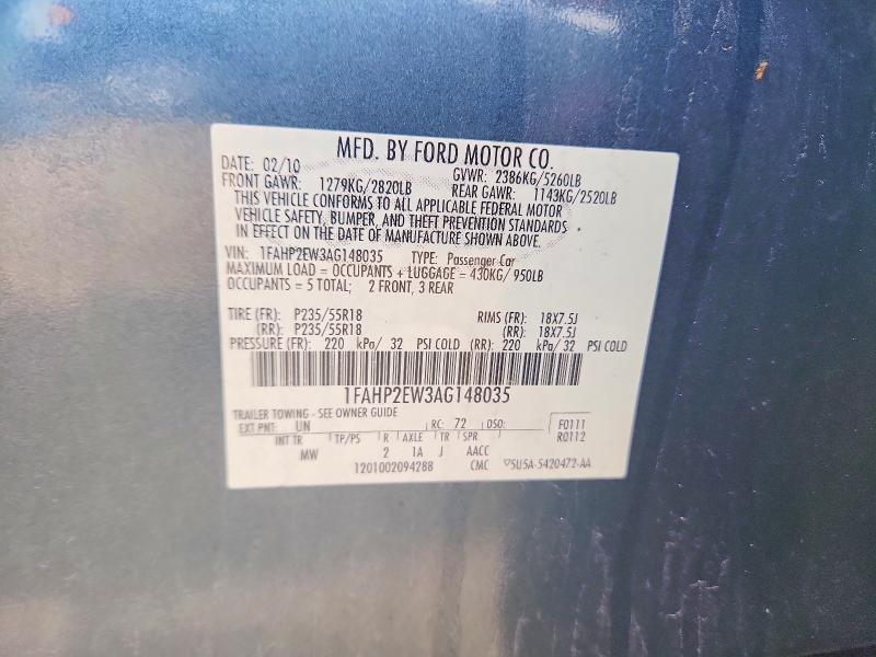 2010 Ford Taurus მანქანა იყიდება აუქციონზე, vin: 1FAHP2EW3AG148035, აუქციონის ნომერი: 58561006