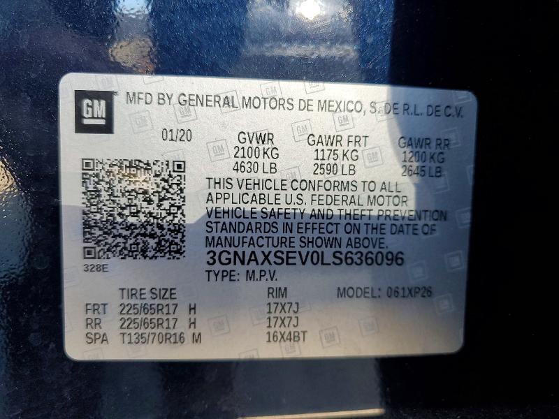 56248536 :رقم المزاد ، 3GNAXSEV0LS636096 vin ، 2020 Chevrolet Equinox مزاد بيع