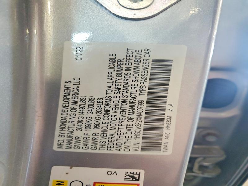 Продажа на аукционе авто 2022 Honda Accord, vin: 1HGCV3F2XNA007999, номер лота: 56617436