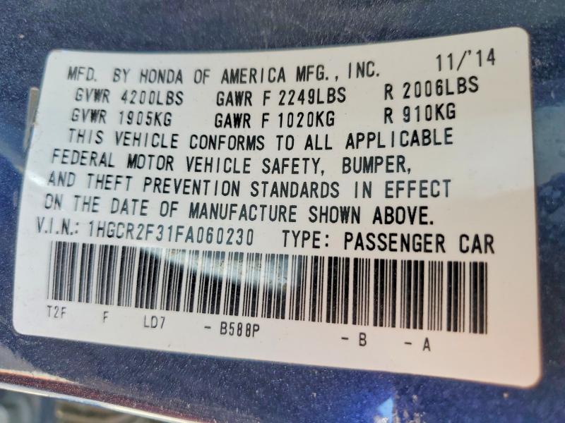 Продажа на аукционе авто 2015 Honda Accord, vin: 1HGCR2F31FA060230, номер лота: 58258876