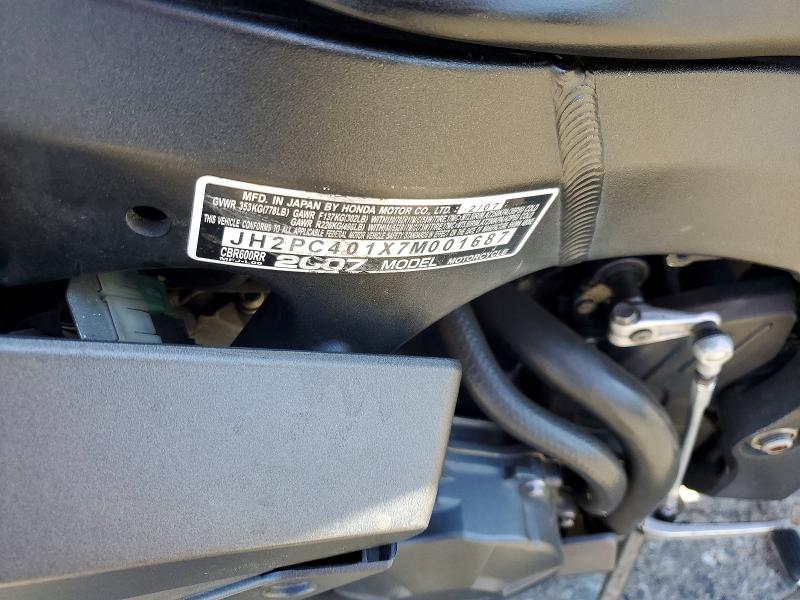 57889096 :رقم المزاد ، JH2PC401X7M001687 vin ، 2007 Honda Cbr600 مزاد بيع