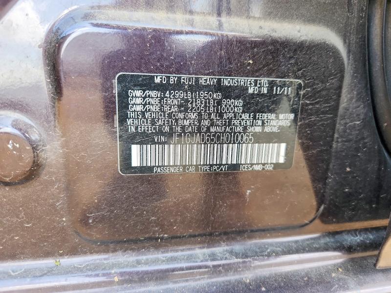 58633866 :رقم المزاد ، JF1GJAD65CH010065 vin ، 2012 Subaru Impreza مزاد بيع