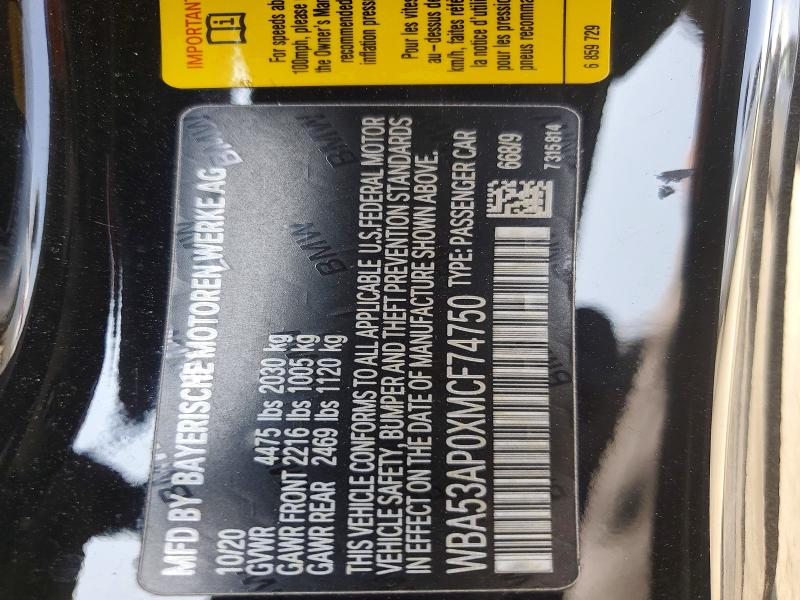 58232466 :رقم المزاد ، WBA53AP0XMCF74750 vin ، 2021 Bmw 430i مزاد بيع