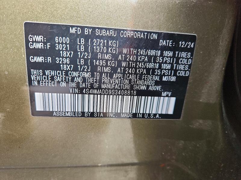 Aukcja sprzedaży 2025 Subaru Ascent, vin: 4S4WMADD9S3408818, numer aukcji: 58103356