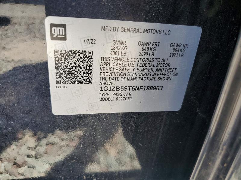 Aukcja sprzedaży 2022 Chevrolet Malibu, vin: 1G1ZB5ST6NF188963, numer aukcji: 55647796