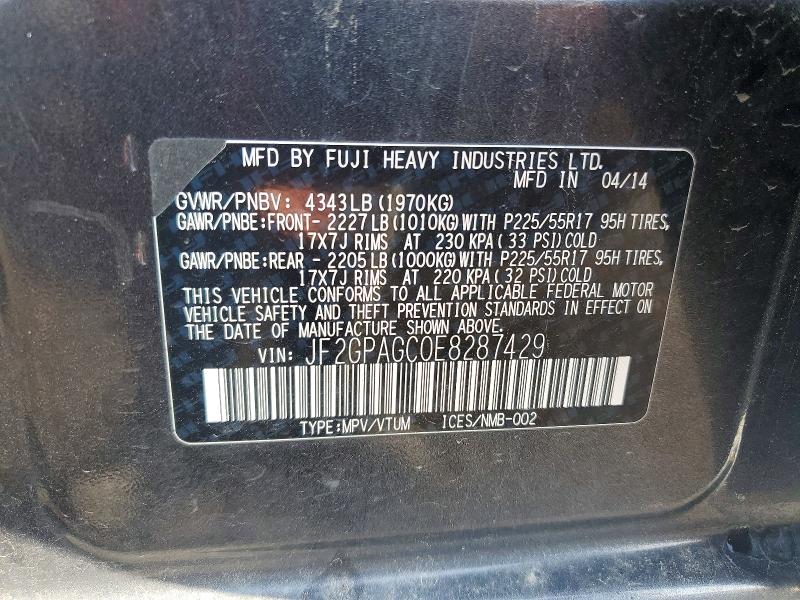 Продаж на аукціоні авто 2014 Subaru Xv Crosstrek, vin: JF2GPAGC0E8287429, номер лоту: 58158716