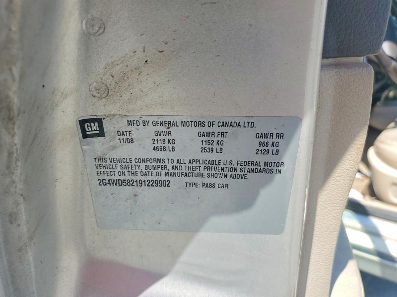 57052506 :رقم المزاد ، 2G4WD582191229902 vin ، 2009 Buick Lacrosse مزاد بيع