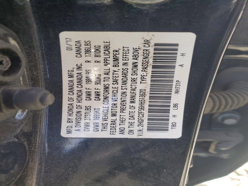 Продаж на аукціоні авто 2017 Honda Civic, vin: 2HGFC2F56HH513620, номер лоту: 56001536
