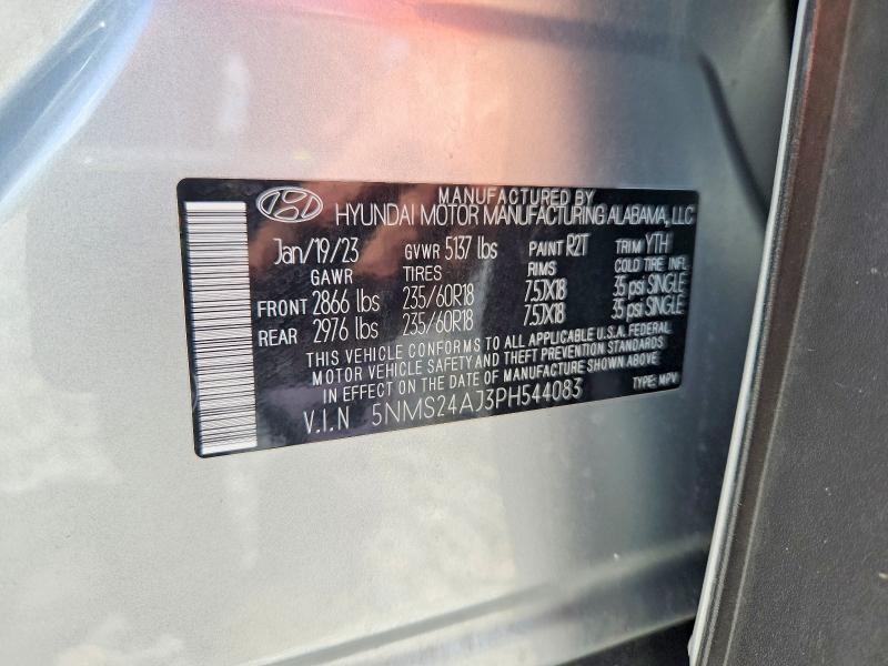 2023 Hyundai Santa Fe მანქანა იყიდება აუქციონზე, vin: 5NMS24AJ3PH544083, აუქციონის ნომერი: 57642596