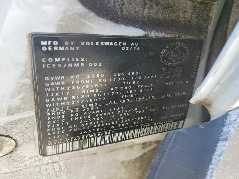 Продажа на аукционе авто 2015 Volkswagen Tiguan, vin: WVGJV7AX5FW590689, номер лота: 55705716