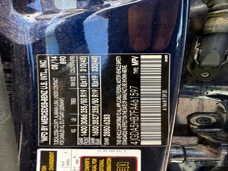 56845776 :رقم المزاد ، 4JGDA5HB7FA461597 vin ، 2015 Mercedes-benz Ml مزاد بيع