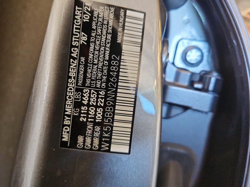 2022 Mercedes-benz Cla მანქანა იყიდება აუქციონზე, vin: W1K5J5BB9NN264882, აუქციონის ნომერი: 55754276