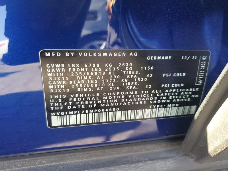 2021 Volkswagen Id.4 მანქანა იყიდება აუქციონზე, vin: WVGTMPE25MP064600, აუქციონის ნომერი: 58837506