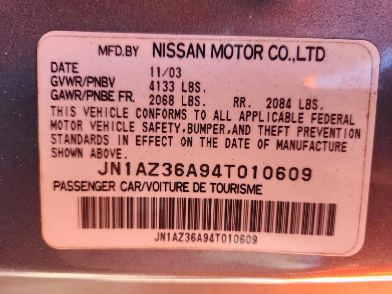 Aukcja sprzedaży 2004 Nissan 350z, vin: JN1AZ36A94T010609, numer aukcji: 57346036
