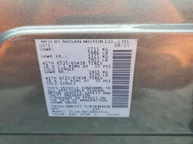 2015 Infiniti Qx60 მანქანა იყიდება აუქციონზე, vin: 5N1AL0MN1FC549808, აუქციონის ნომერი: 57914336