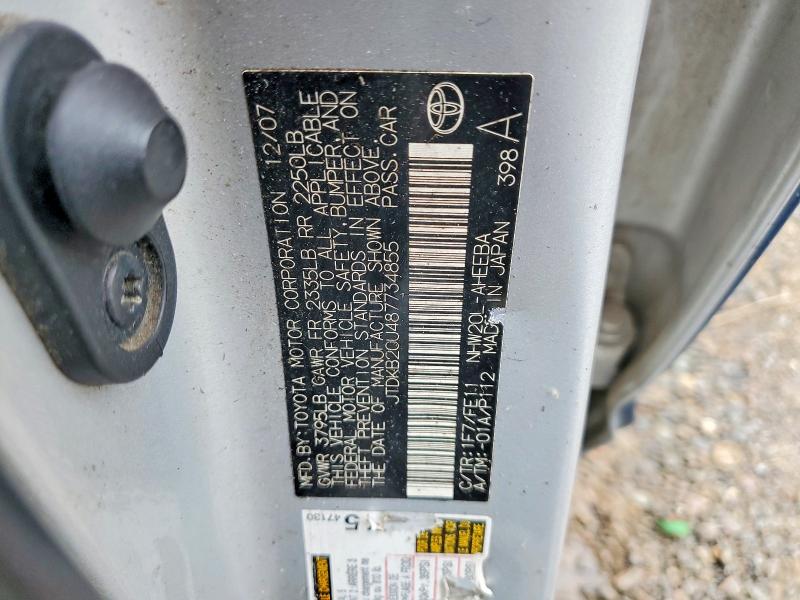 Aukcja sprzedaży 2008 Toyota Prius, vin: JTDKB20U487734855, numer aukcji: 58094396